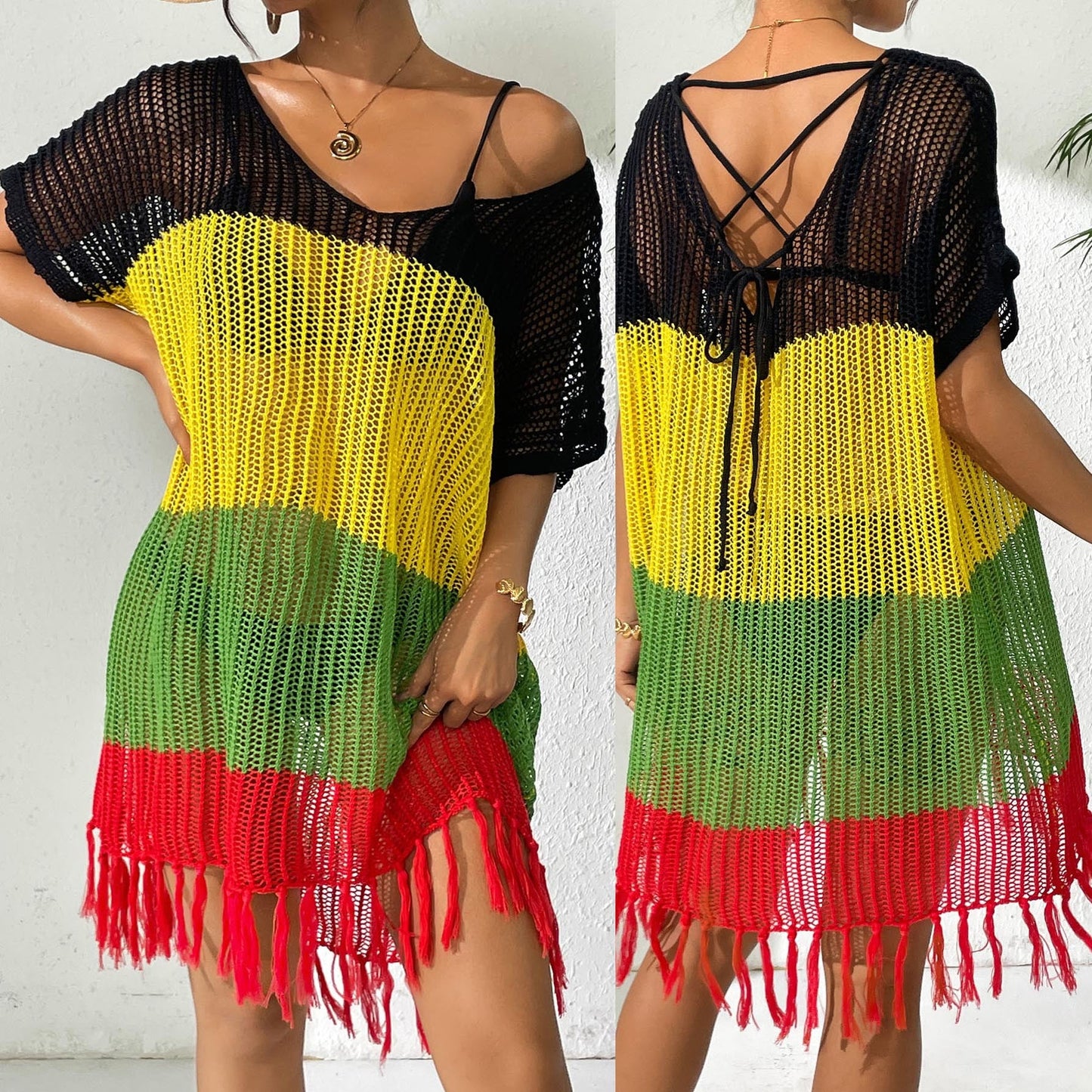 Vibrant Crochet Fringe Beach Cover-Up Tunic by Berg-Feldt
 - berg-feldt