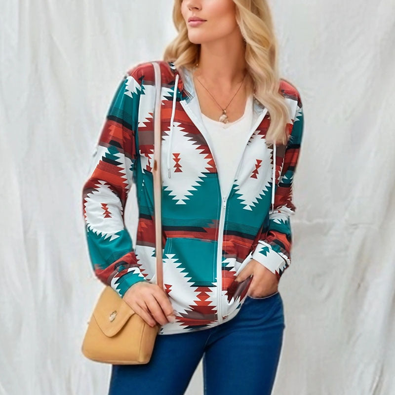 Veste à capuche tendance pour femme avec motif tribal et poches de berg-feldt