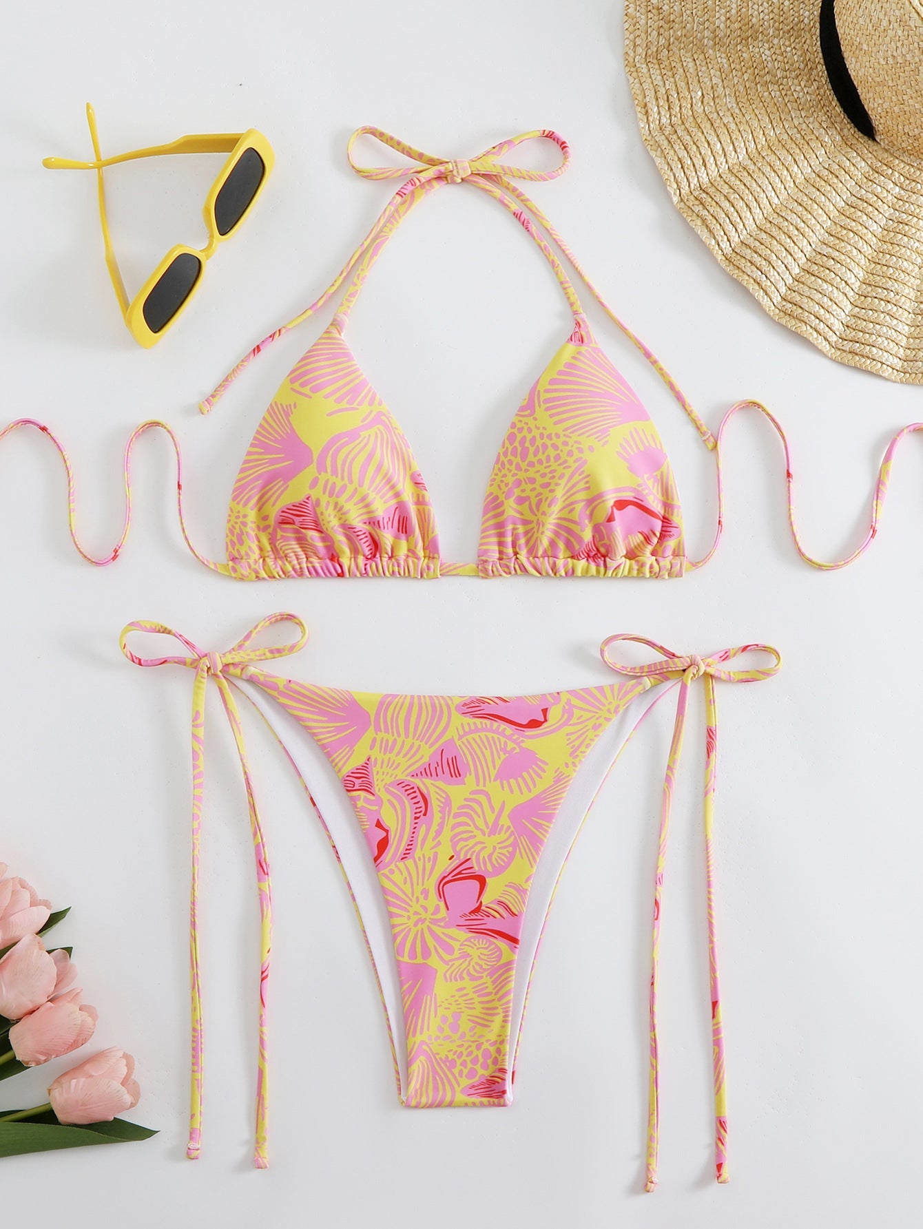 Haut de bikini triangle à imprimé floral avec bretelles ajustables berg-feldt