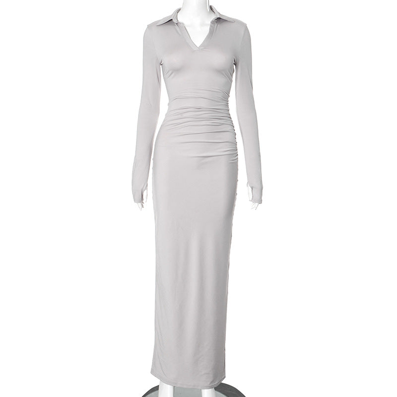 Robe longue froncée à manches longues Berg-Feldt pour femme