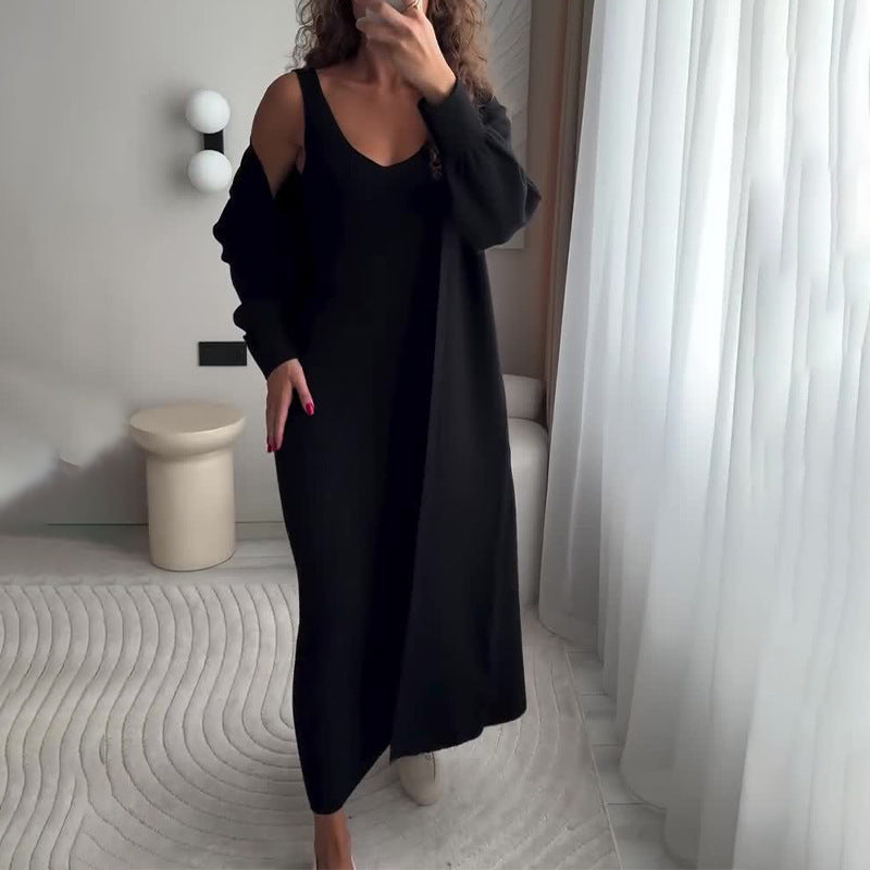 Ensemble cardigan et robe midi côtelée élégante pour femme de berg-feldt