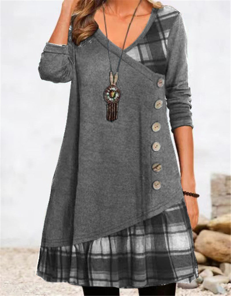 Robe décontractée asymétrique pour femme avec ourlet à carreaux et détails boutonnés Berg-Feldt