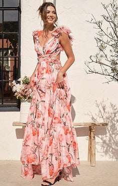 Robe longue évasée à volants et découpes fleuris Berg-feldt pour femme
