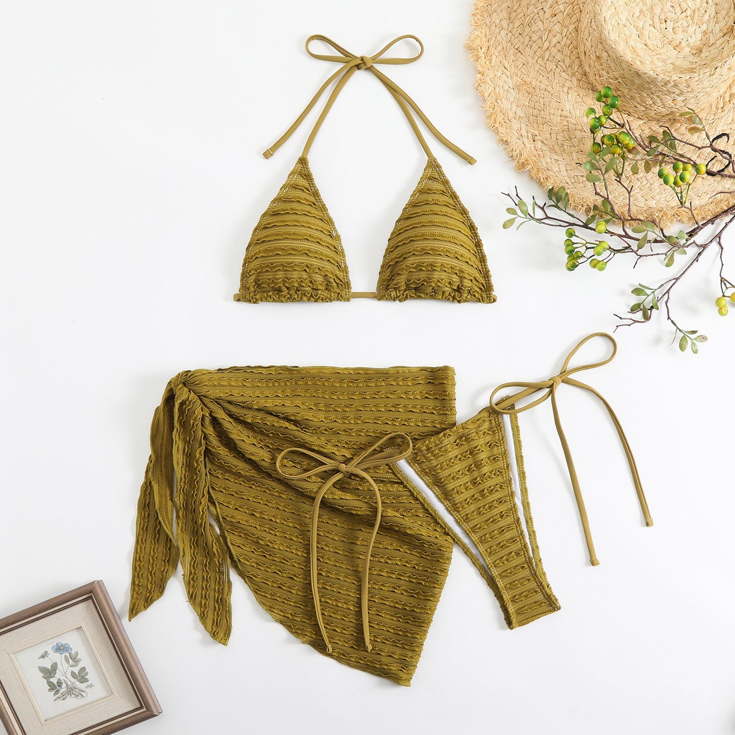 Berg-Feldt Ensemble de bikini avec jupe paréo et volants pour femme