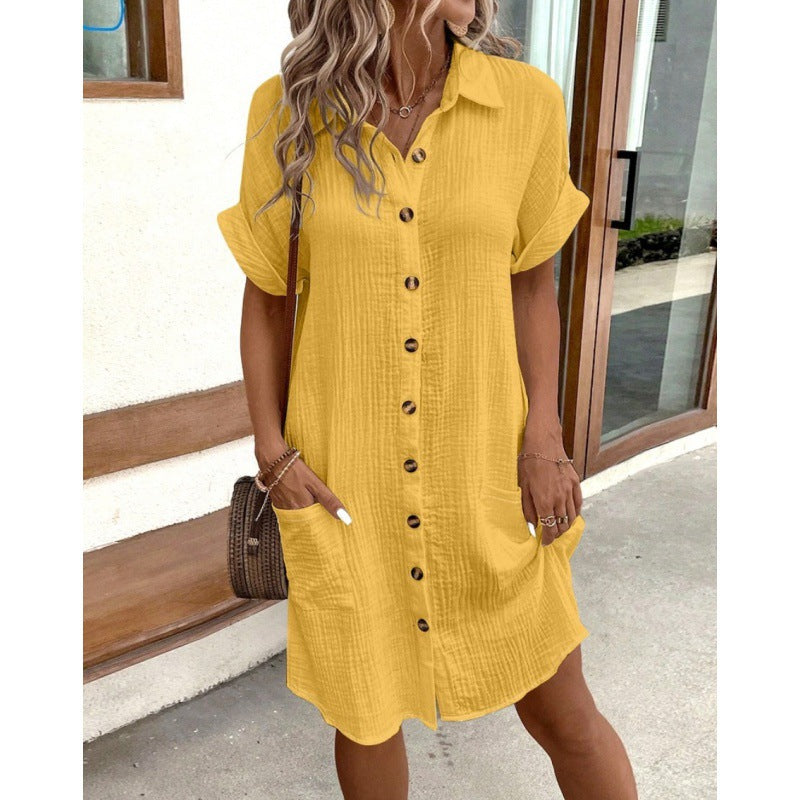 Robe en coton Fudus : Robe en lin à col en V et boutonnée