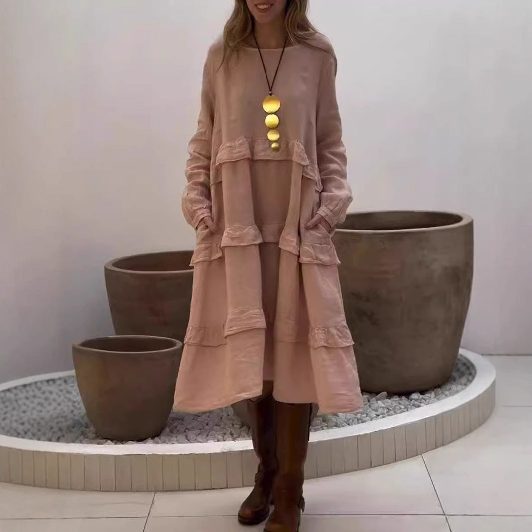 Robe en lin Berg-Feldt pour femme, coupe ample et superposée avec poches latérales