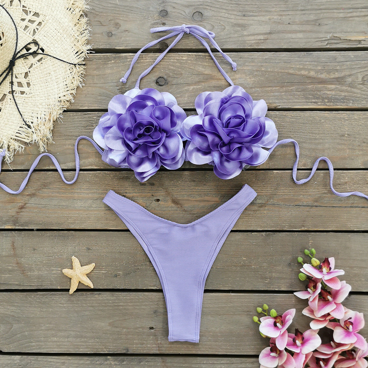 Ensemble bikini pour femme avec applications florales et coupe taille haute tendance de berg-feldt