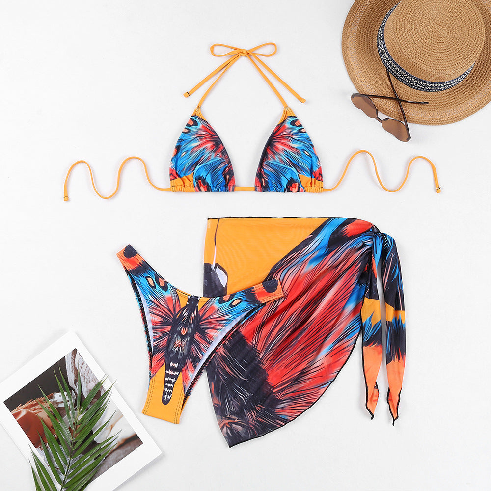 Ensemble bikini pour femme berg-feldt, haut triangle et jupe portefeuille transparente