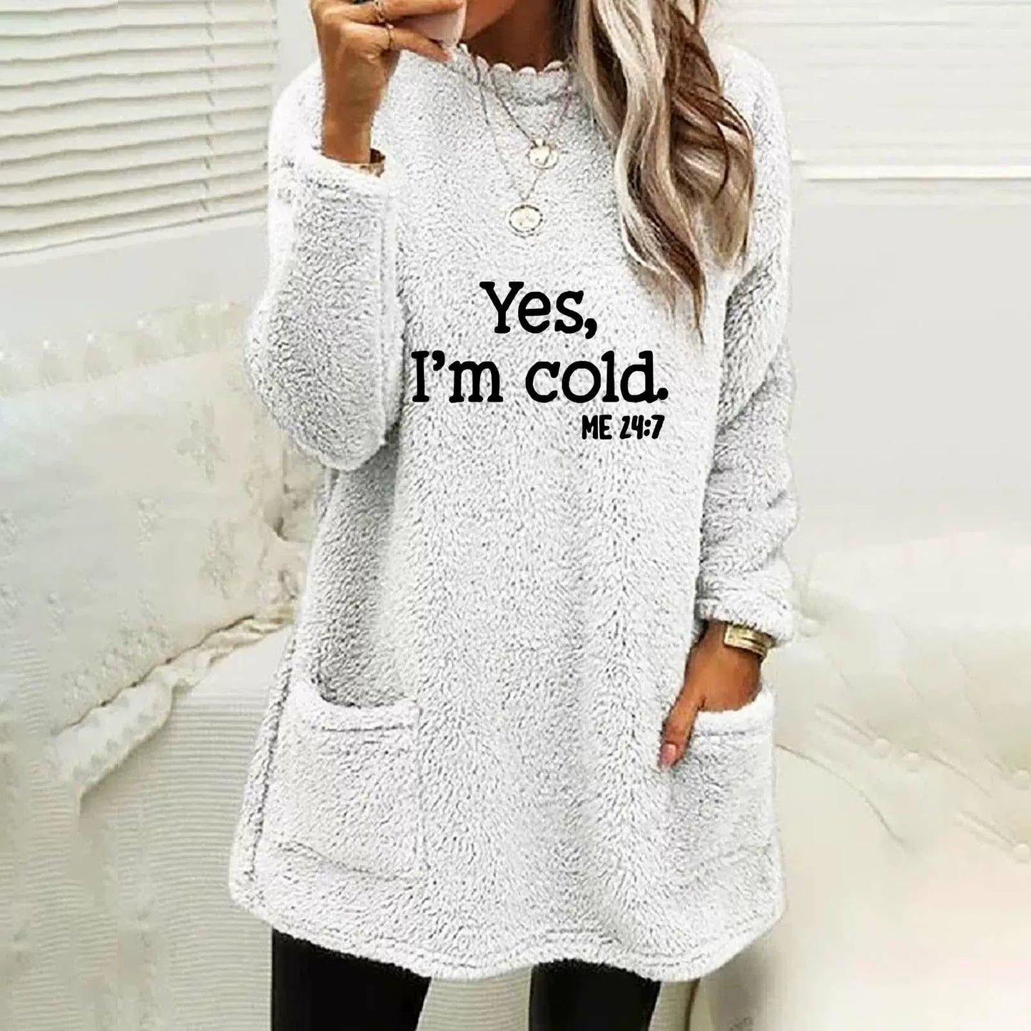 Berg-Feldt | Übergröße Sweatshirt Doppelseitiges Fleece Buchstabenprint Seitentaschen Langarm