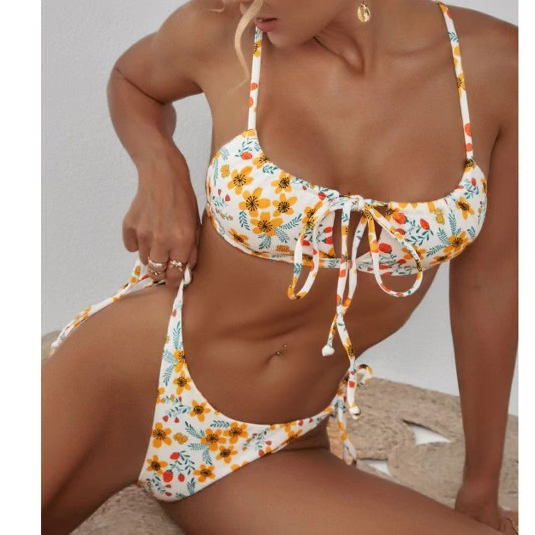 Haut de maillot de bain triangle fleuri avec bretelles réglables femme Berg-Feldt
