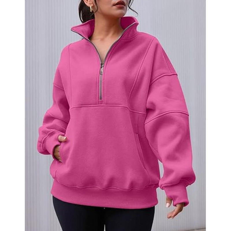 Damen Sweatshirt mit halbem Reißverschluss und oversized Schnitt Berg-Feldt