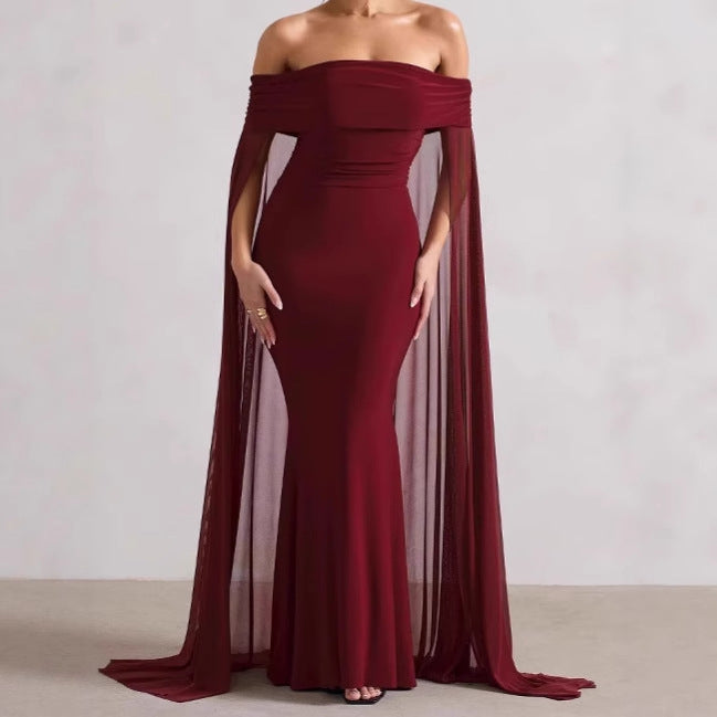 Robe de Soirée Élégante Épaules Dénudées Femme, Cape Transparente Fluide, Coupe Flatteuse Berg-Feldt