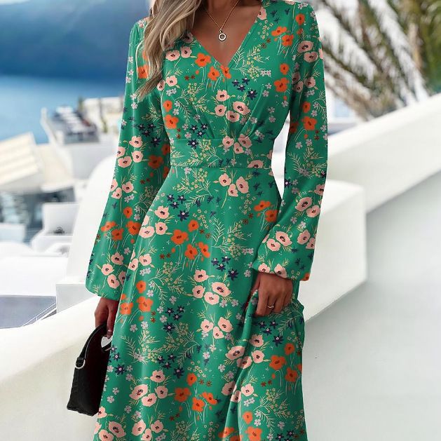 Elegantes Damen-Maxikleid mit V-Ausschnitt und langen Ärmeln von berg-feldt