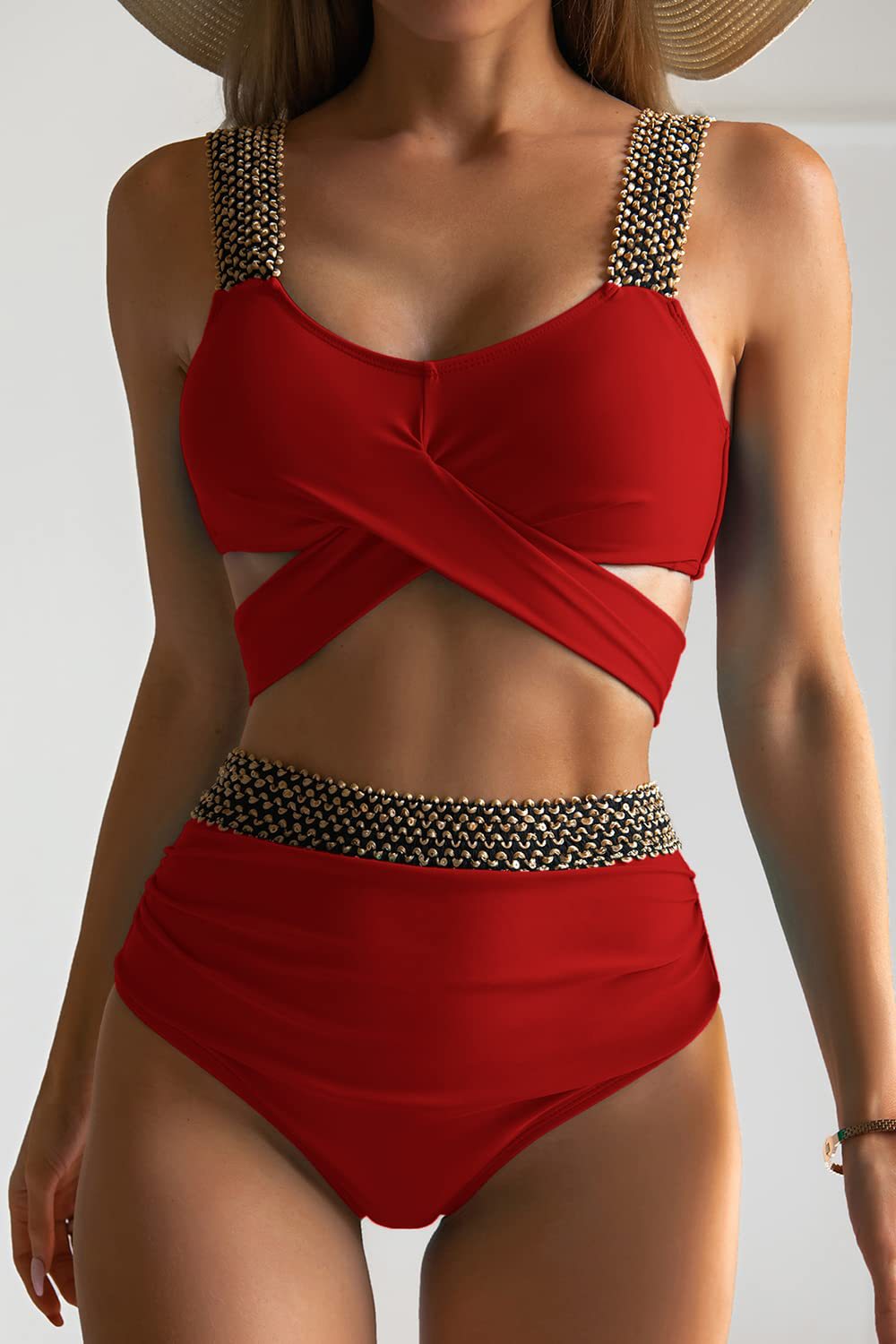 Haut de maillot de bain Berg-Feldt pour femme, taille haute, détails élégants et motif cache-cœur
