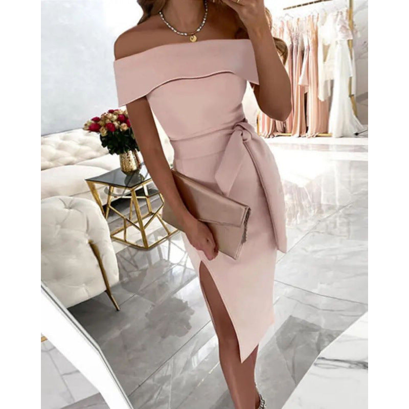 Robe midi élégante pour femme avec ceinture et col bateau de berg-feldt