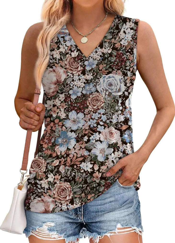 Blouse femme, sans manches, col en V, imprimé floral, berg-feldt