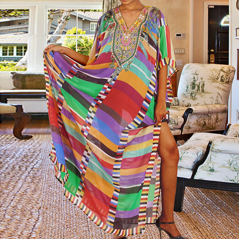 Kaftan Berg-Feldt pour femme à rayures colorées et détails scintillants