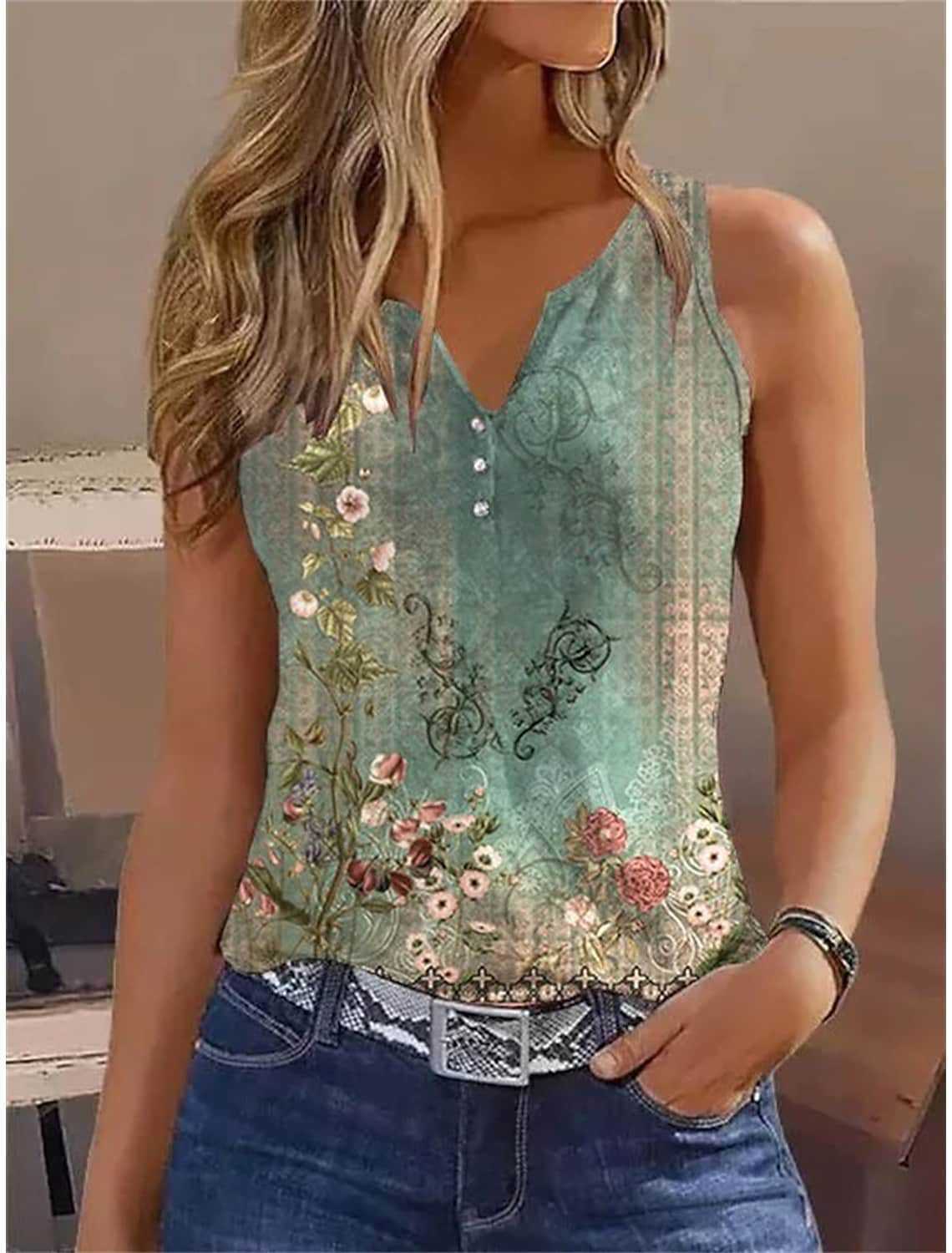 Damen élégant débardeur sans manches avec motifs floraux Berg-Feldt