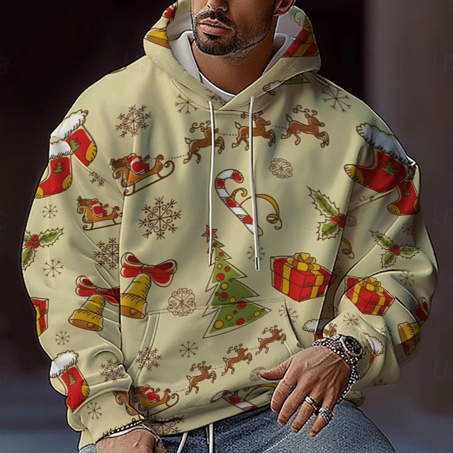 Sweat à capuche de Noël pour hommes avec motif graphique coloré et coupe confortable Berg-Feldt