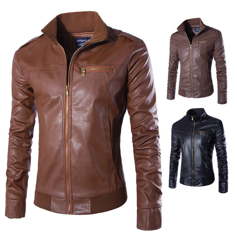 Herren modische Kunstlederjacke mit Reißverschluss und festem Kragen Berg-Feldt