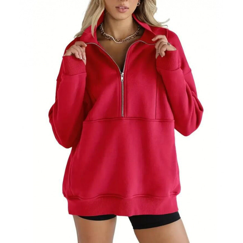 Damen Sweatshirt mit halbem Reißverschluss und oversized Schnitt Berg-Feldt