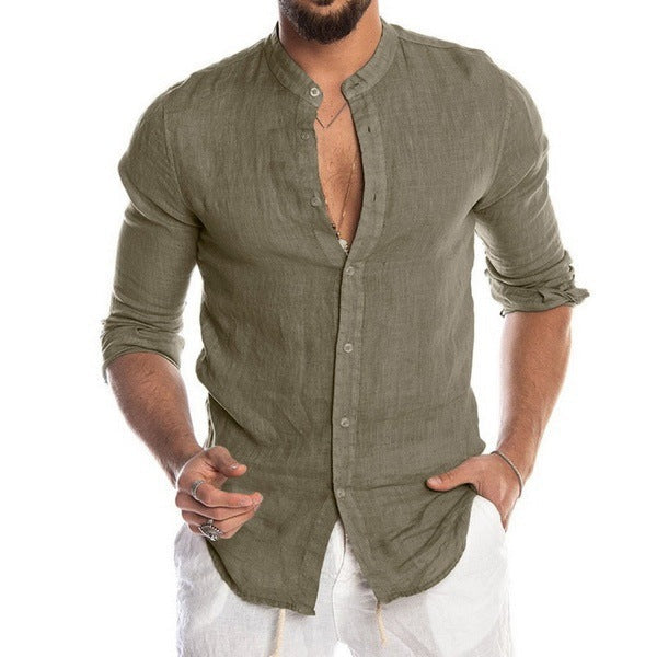 Herren Leinenhemd mit modernem Henley-Ausschnitt und Struktur Berg-Feldt