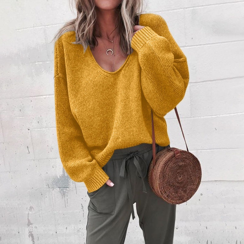 Women's casual V-neck pullover, loose fit with fine knit structure Berg-Feldt