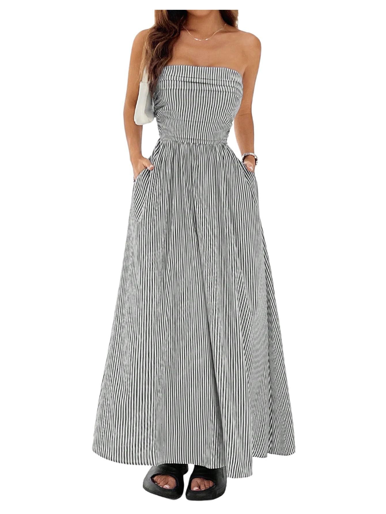 Maxikleid für Damen, schulterfrei, mit Seitentaschen von berg-feldt