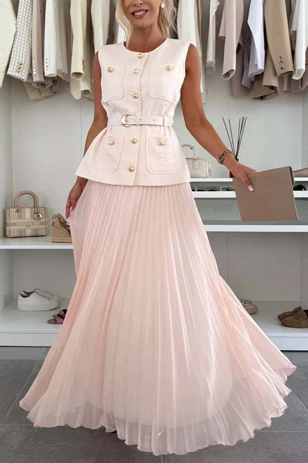 Berg-Feldt Damen Outfit: Maxirock mit Plissee und gesteppter Weste
