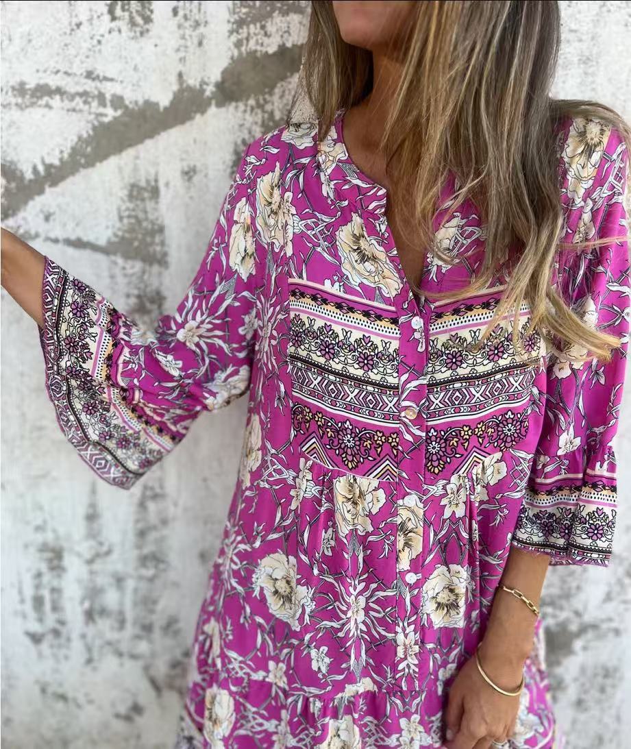 Robe Midi Bohème à Imprimé Floral et Fermeture Boutonnée par berg-feldt
