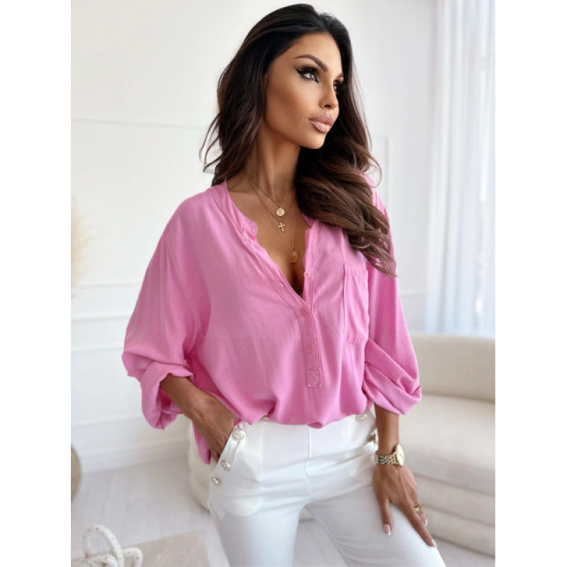 Women's Lightweight Button-Up Blouse with Roll-Up Sleeves berg-feldt