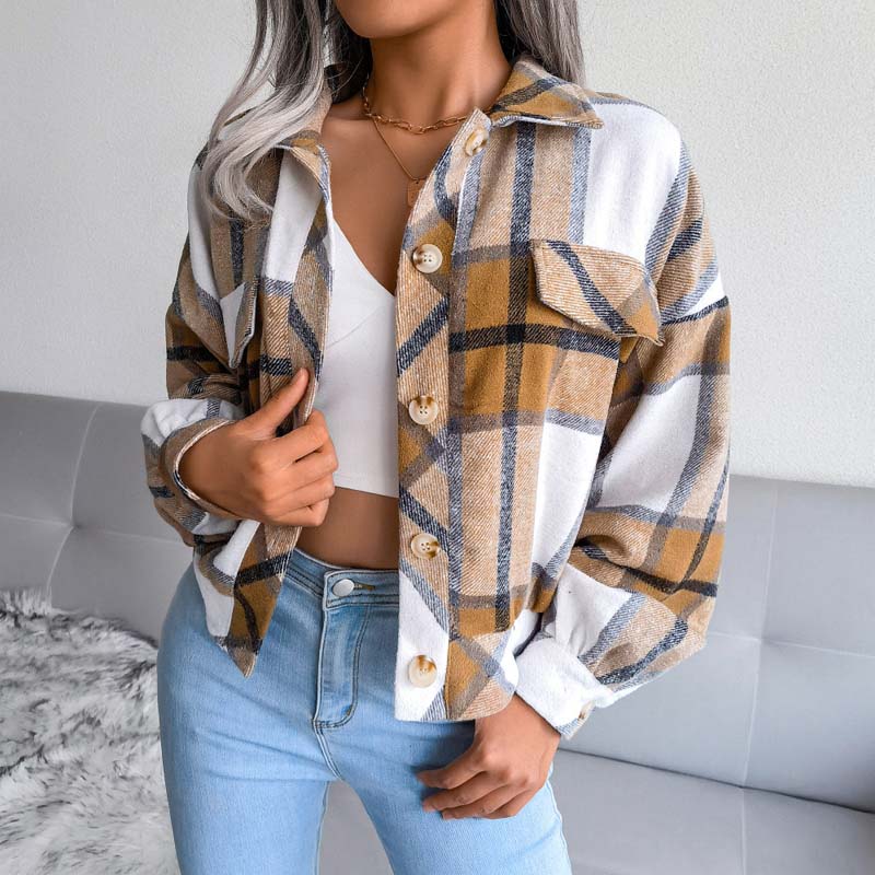Berg-Feldt | Karierter Kurze Jacke mit Brusttaschen Polyester Karriert, Modern
