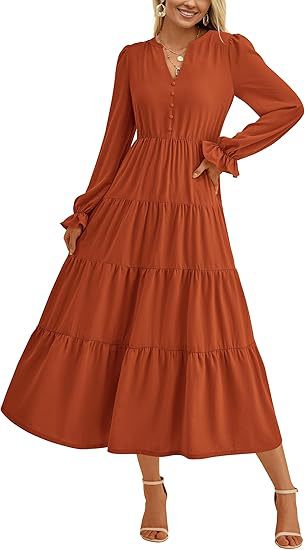 Robe longue à volants et boutons berg-feldt pour femmes