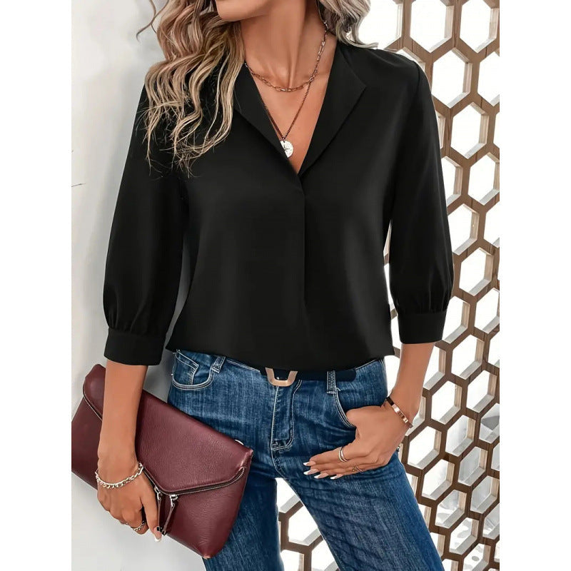 Chemisier élégant en viscose pour femme, manches 3/4 et col en V Berg-Feldt