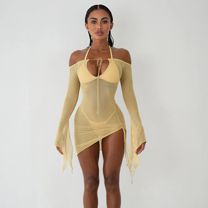 Damen Tunique de maillot de bain élégante avec fermeture à nœud et manches transparentes Berg-Feldt