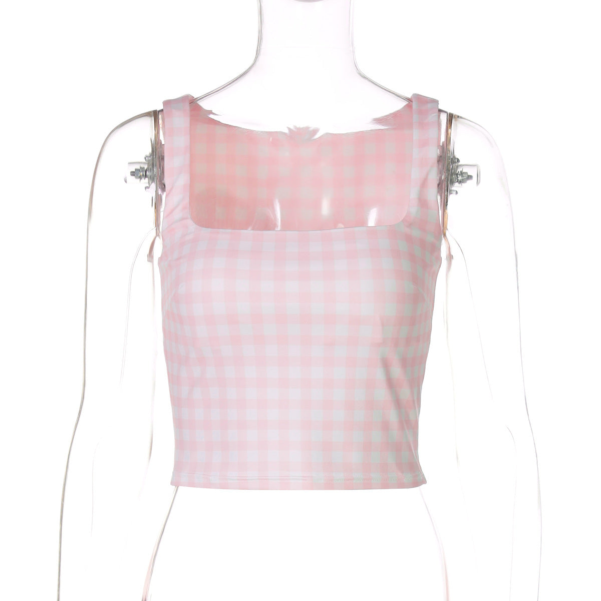 Modernes Damen-Crop-Top mit Karo-Muster und quadratischem Ausschnitt von berg-feldt
