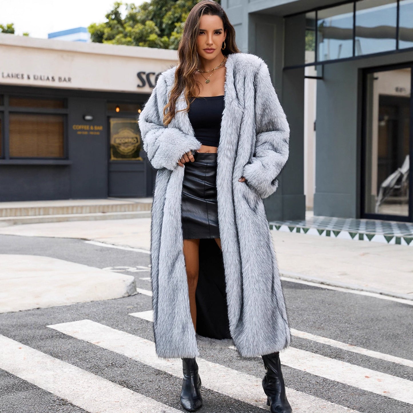 Damen Manteau en fausse fourrure luxueux coupe ample Berg-Feldt