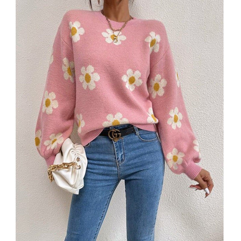 Damen Pullover mit floralem Muster und voluminösen Ärmeln Berg-Feldt