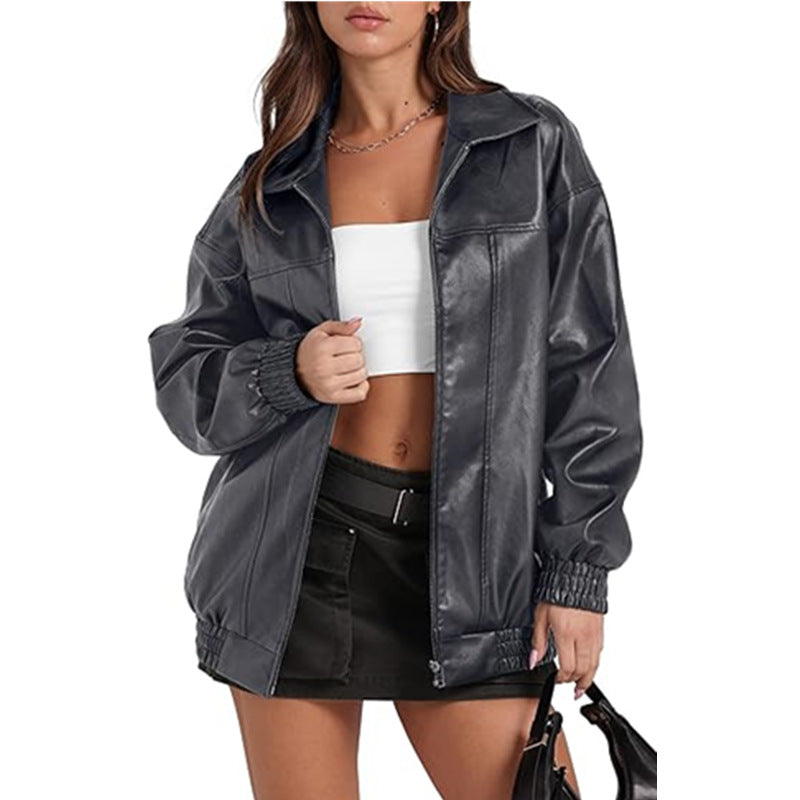 Veste en similicuir Berg-Feldt pour femme avec manches larges et poignets élastiques