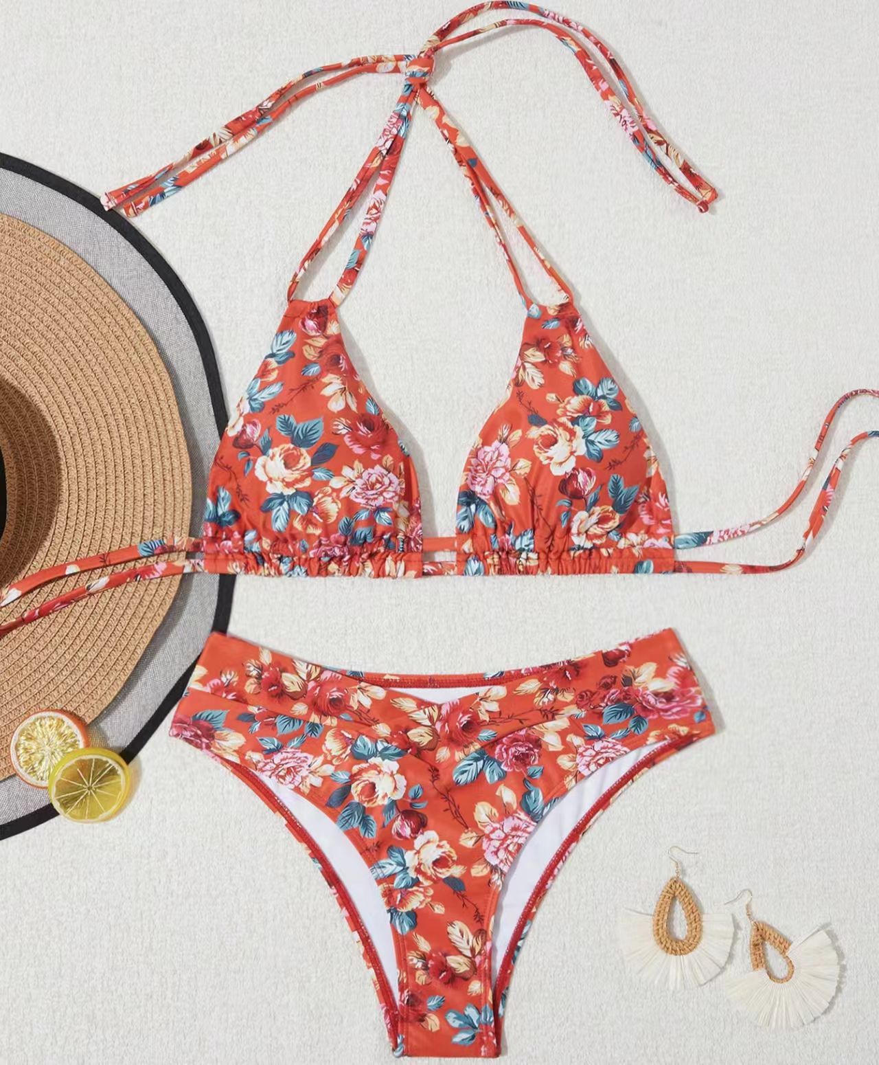 Berg-feldt Ensemble de bikini pour femme avec bretelles réglables et motif floral