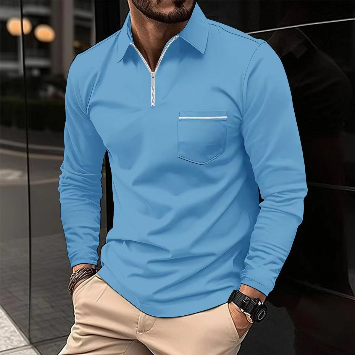 Chemise à manches longues pour homme avec fermeture éclair et poche poitrine Berg-Feldt