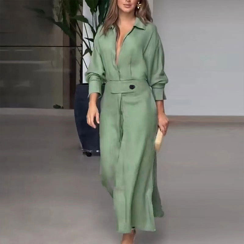 Robe longue femme en lin léger avec patte de boutonnage élégante et fentes latérales pratiques Berg-Feldt