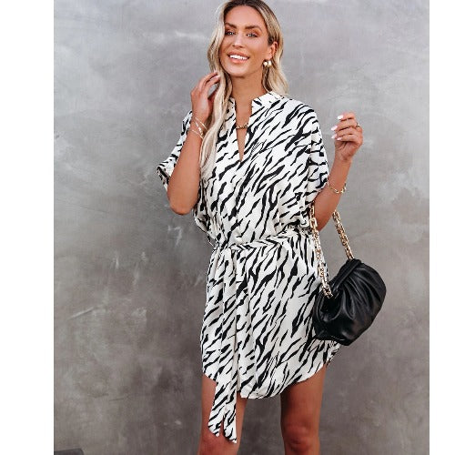 Berg-Feldt Robe chemise décontractée pour femme avec ceinture à nouer