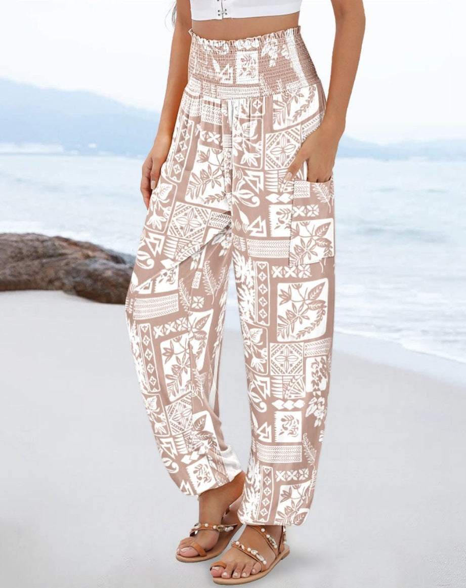 Pantalon de plage élégant et confortable pour femme, à taille élastique, motif cachemire, par berg-feldt
