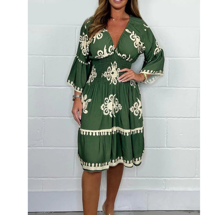Robe d'été Fudus : florale, manches trois-quarts