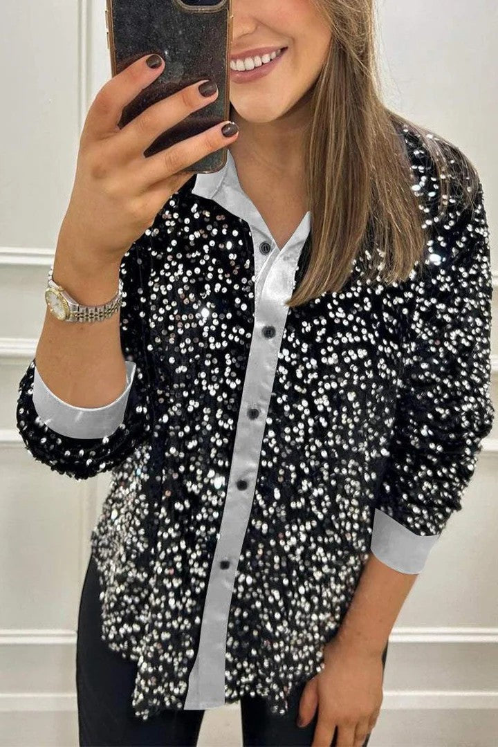Blouse à paillettes scintillantes pour femme avec col classique Berg-Feldt