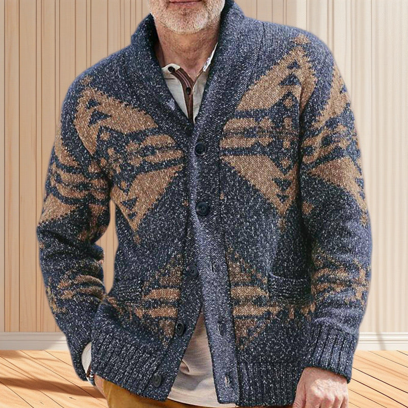 Cardigan homme en maille à motif géométrique unique et col profond Berg-Feldt
