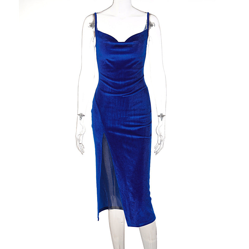 Robe en velours à décolleté plongeant et fente latérale Berg-Feldt pour femme