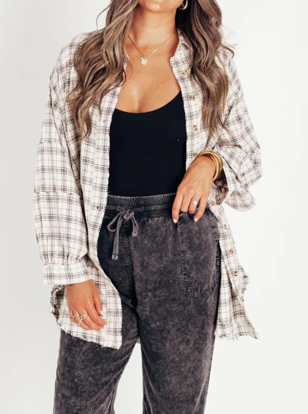 Blouse à carreaux surtaillée coupe décontractée pour femme de berg-feldt