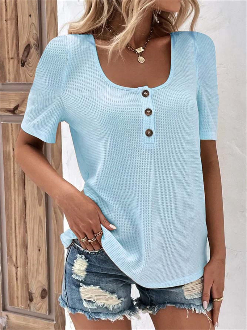 Chemisier à manches courtes pour femme en maille gaufrée avec détails boutonnés, de berg-feldt